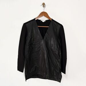 Helmut Lang Black Genuine Leather Long Sleeve V-Neck Top